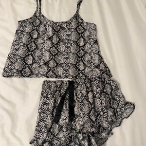 Fashion Nova Black and White Snake Print Pajama Set